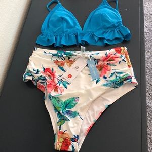 Cupshe Blue and Floral Bikini Set